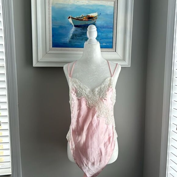 Victoria's Secret Other - Vintage 80s Victorias Secret Gold Label Pink Lace Nightie Sexy Bodysuit Medium